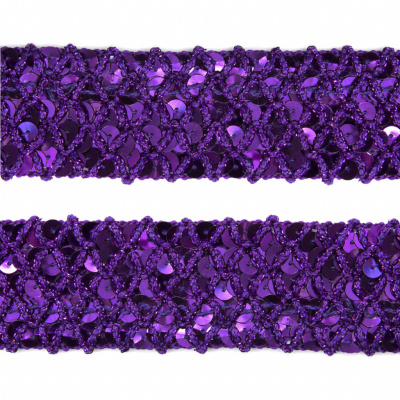 Тесьма с пайетками 12, шир. 35 мм/уп. 25+/-1 м, цвет фиолет - купить в Йошкар-Оле. Цена: 1 308.30 руб.