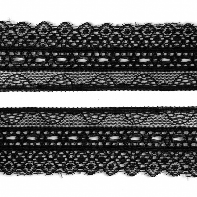 Кружево эластичное 22-21, шир.35 мм -цв.чёрное - купить в Йошкар-Оле. Цена: 26.35 руб.