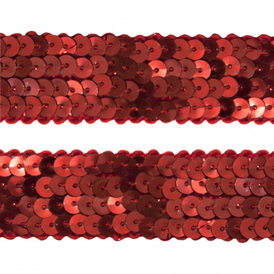 Тесьма с пайетками 3, шир. 20 мм/уп. 25+/-1 м, цвет красный - купить в Йошкар-Оле. Цена: 778.19 руб.