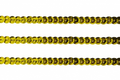 Пайетки "ОмТекс" на нитях, SILVER-BASE, 6 мм С / упак.73+/-1м, цв. А-1 - т.золото - купить в Йошкар-Оле. Цена: 468.37 руб.