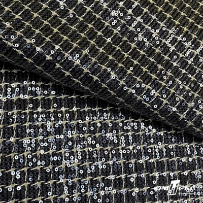 Ткань костюмная с пайетками, 100%полиэстр, 460+/-10 гр/м2, 150см #309 - цв. чёрный - купить в Йошкар-Оле. Цена 1 203.93 руб.