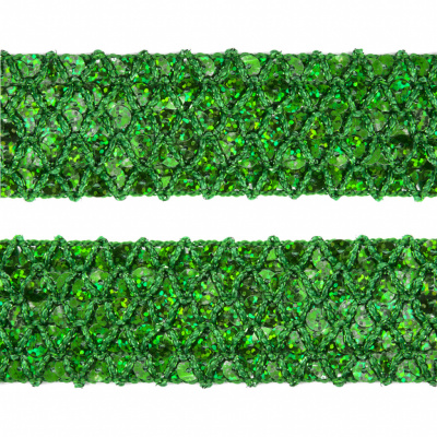 Тесьма с пайетками D4, шир. 35 мм/уп. 25+/-1 м, цвет зелёный - купить в Йошкар-Оле. Цена: 1 308.30 руб.