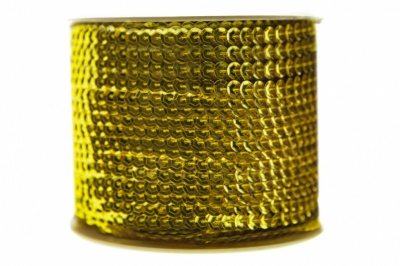 Пайетки "ОмТекс" на нитях, SILVER-BASE, 6 мм С / упак.73+/-1м, цв. 7 - св.золото - купить в Йошкар-Оле. Цена: 468.37 руб.