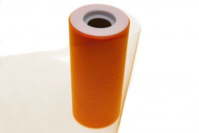 Фатин в шпульках 16-127, 10 гр/м2, шир. 15 см (в нам. 25+/-1 м), цвет оранжевый - купить в Йошкар-Оле. Цена: 100.69 руб.