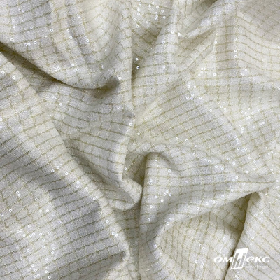 Ткань костюмная с пайетками, 100%полиэстр, 460+/-10 гр/м2, 150см #309 - цв. молочный - купить в Йошкар-Оле. Цена 1 203.93 руб.