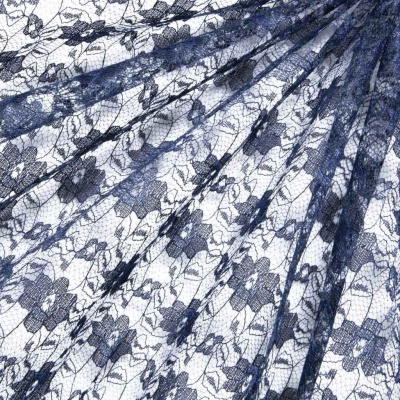 Кружевное полотно гипюр 10102, шир.150 см, цвет т.синий/dark blue - купить в Йошкар-Оле. Цена 177.14 руб.